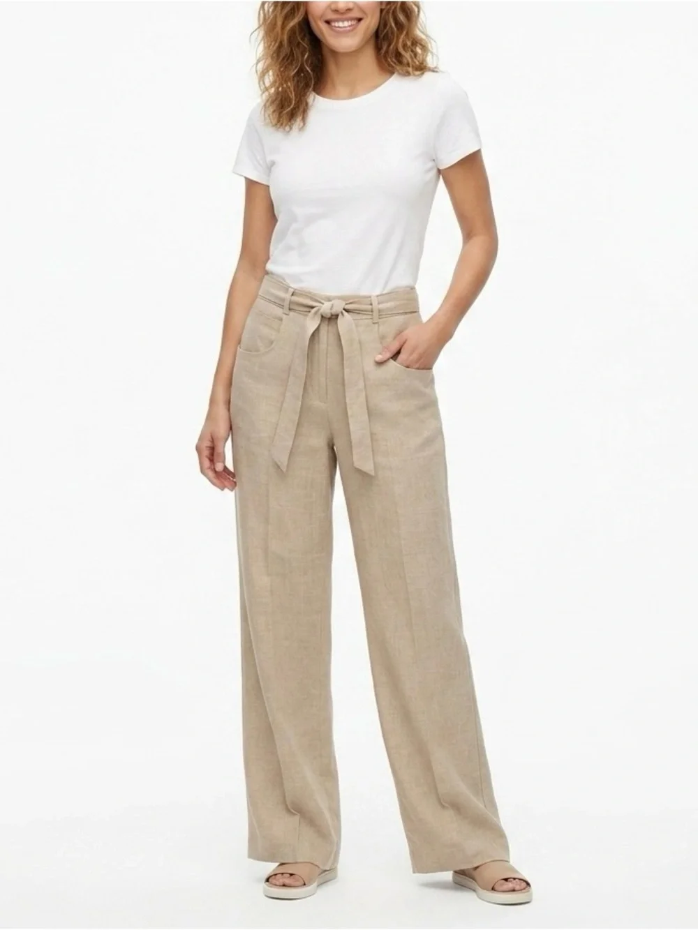 BANANA REPUBLIC High-Rise Wide-Leg Coastal Grandma Linen Pants Tie-Waist Size 8